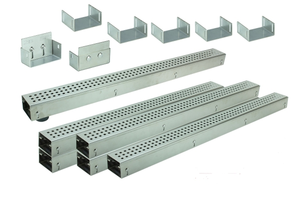 Edelstahlentwässerungsrinnen Bauhöhe 60 bis 80mm, Rost Quadratlochung SET Typ 6